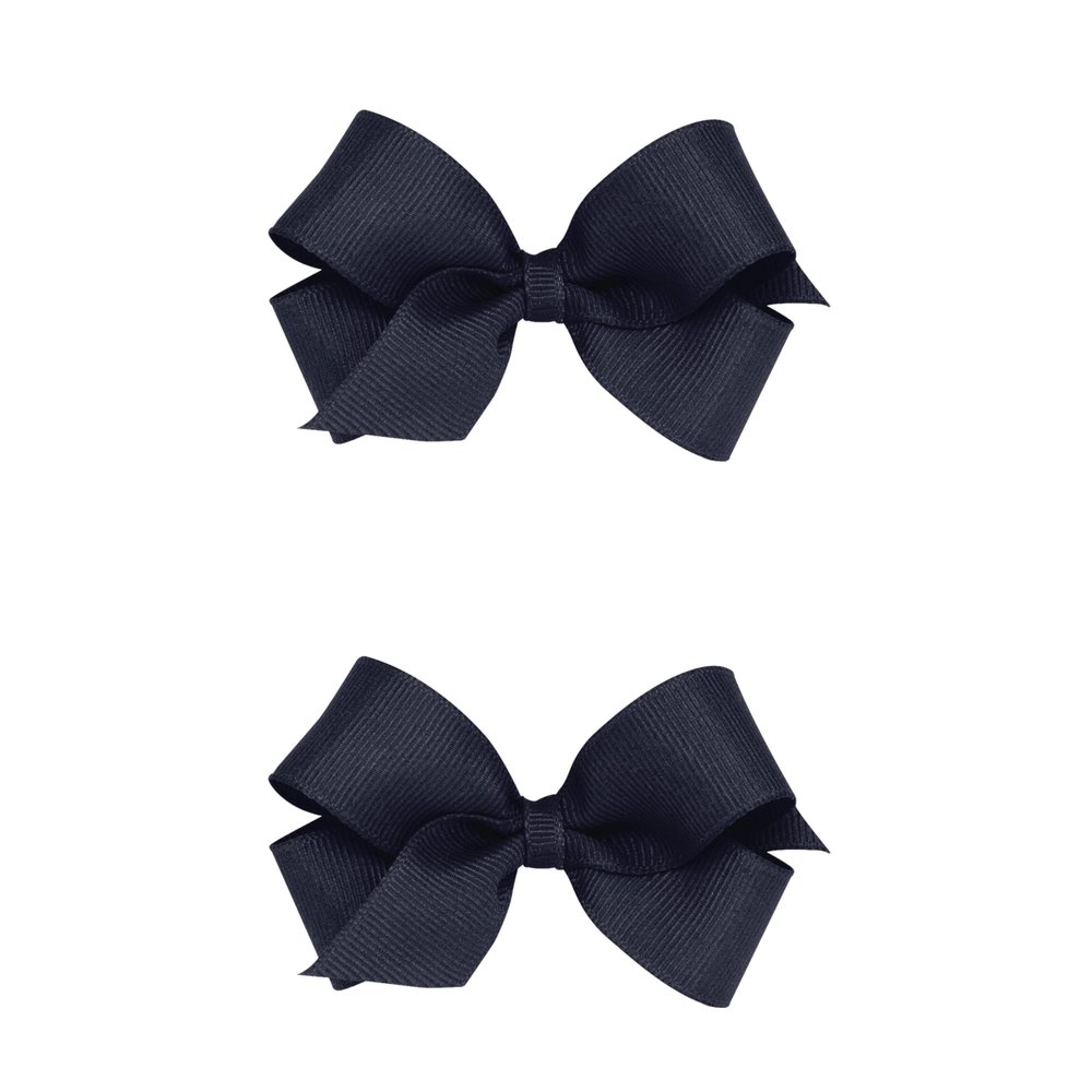 Wee Ones Girls 2 Pack Grosgrain Hair Bows with Plain Wrap Centre on a Wee Stay No Slip Clip, Mini, Navy