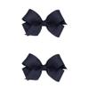 Wee Ones Girls 2 Pack Grosgrain Hair Bows with Plain Wrap Centre on a Wee Stay No Slip Clip, Mini, Navy view 1