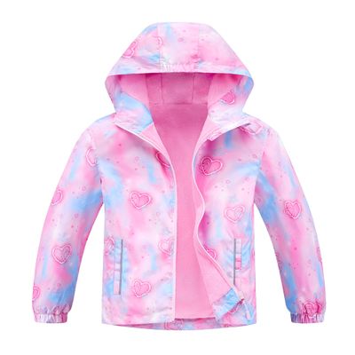 C2M Girls Hooded Rain Jacket Windproof Raincoat Fleece Lined Outerwear 7-8 Years Starry Hearts