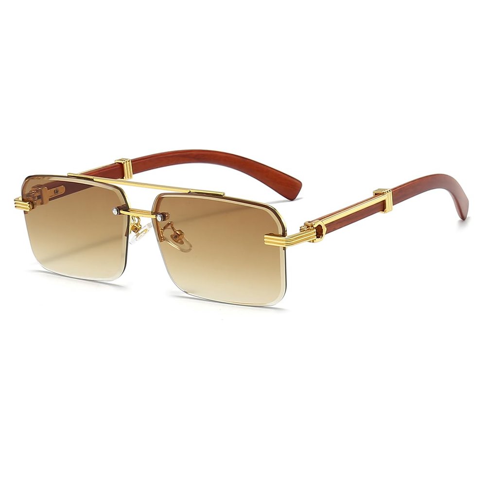 JOVAKIT Trendy Square Sunglasses for Men Women Semi Rimless Frame Shades 90s Vintage Retro Sun Glasses UV400 Protection (Gold/Gradient Brown)
