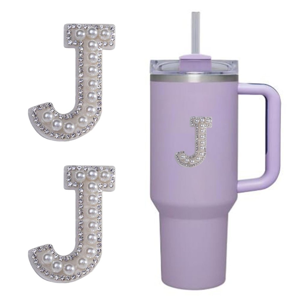 2pcs Peal Initial Letters for Stanley Cup Cute Stanley Tumbler Stickers for Water Bottles Wallet Phone Laptop Luggage (J)