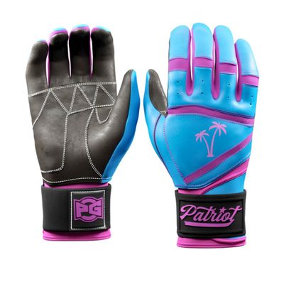 Patriot | Batting Gloves | Professional Batting Gloves 360 Pro Cabretta Leather Wrist Wrap Baseball Softball Adult Youth (Miami Nights, Youth XL)