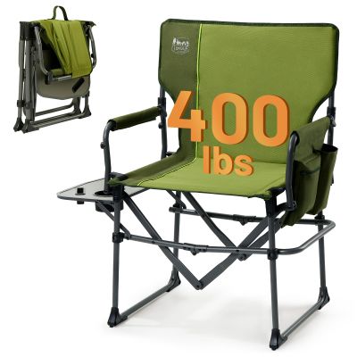 Timber Ridge Aluminum Camping Directors Chair with Side Table Pocket, Portable Folding Chair, Heavy Duty Lawn Chair for Fishing Trip Picnic Concert Outdoor 400lbs, Green