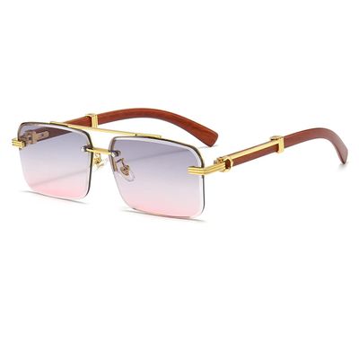 JOVAKIT Trendy Square Sunglasses for Men Women Semi Rimless Frame Shades 90s Vintage Retro Sun Glasses UV400 Protection (Gold/Grey&Pink)