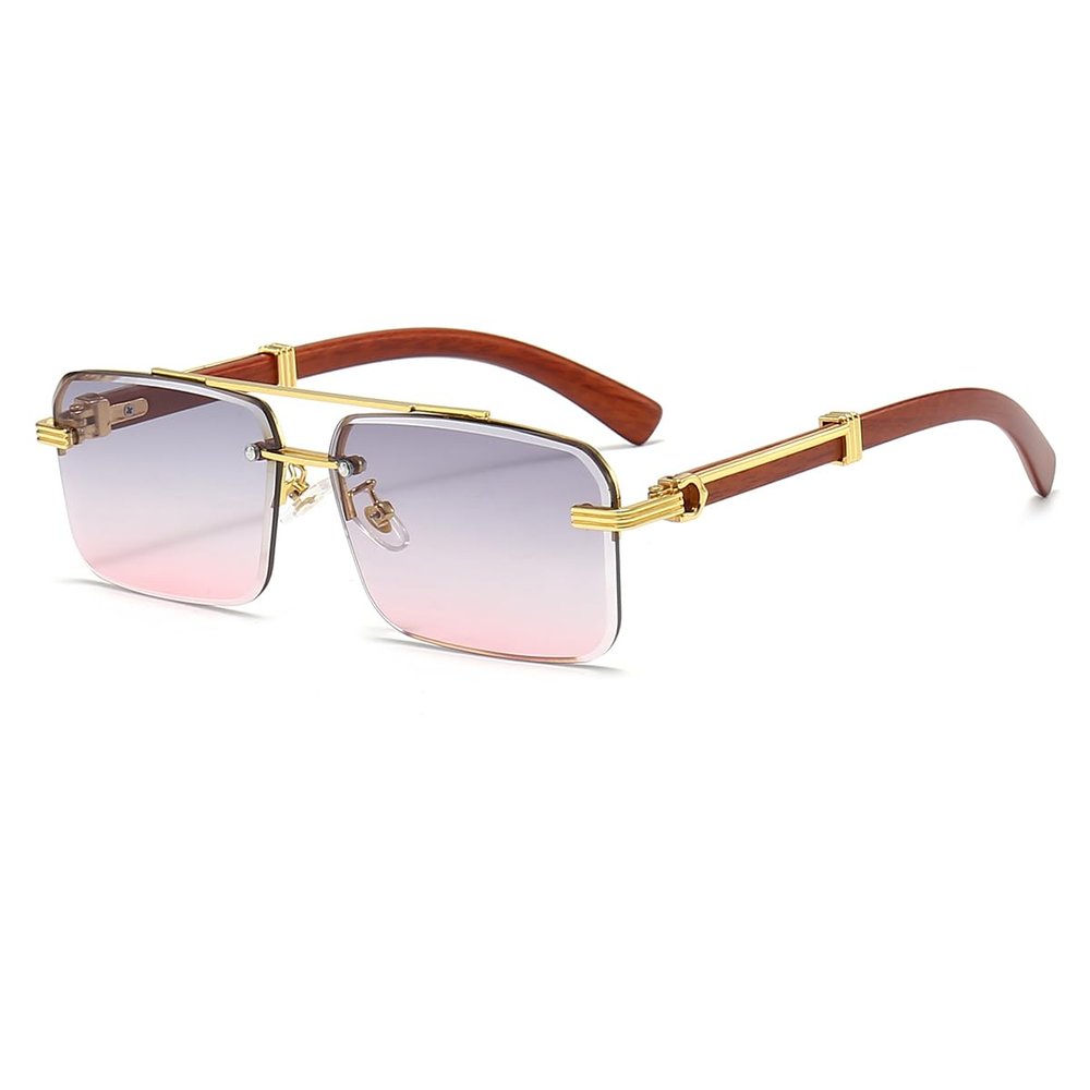 JOVAKIT Trendy Square Sunglasses for Men Women Semi Rimless Frame Shades 90s Vintage Retro Sun Glasses UV400 Protection (Gold/Grey&Pink)