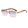 JOVAKIT Trendy Square Sunglasses for Men Women Semi Rimless Frame Shades 90s Vintage Retro Sun Glasses UV400 Protection (Gold/Grey&Pink) view 1