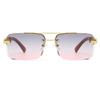 JOVAKIT Trendy Square Sunglasses for Men Women Semi Rimless Frame Shades 90s Vintage Retro Sun Glasses UV400 Protection (Gold/Grey&Pink) view 2