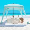 OutdoorMaster Beach Cabana with Fringes, Portable 6' x 6' Sun Canopy for Sand, Easy Set Up Beach Shelter, Included Side Wall, UPF 50+ UV Protection Sun Umbrella - for Family & Friends -Stripes view 1