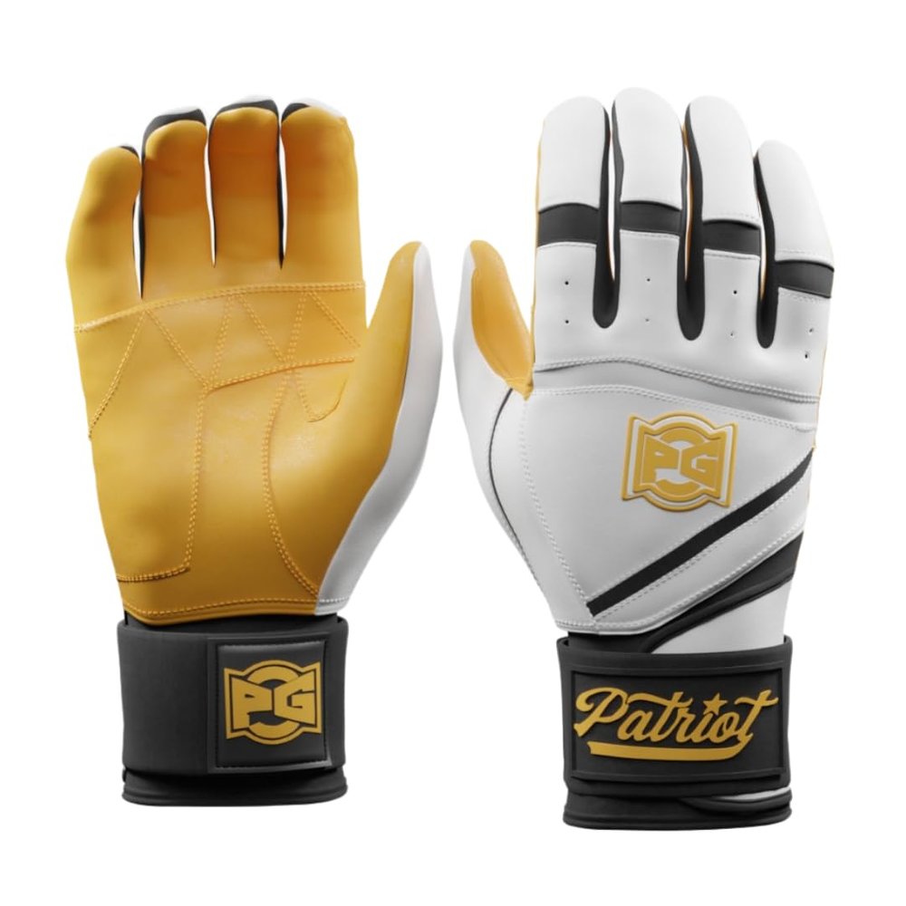 Patriot | Batting Gloves | Professional Batting Gloves 360 Pro Cabretta Leather Wrist Wrap Baseball Softball Adult Youth (White + Tan, Youth XL)