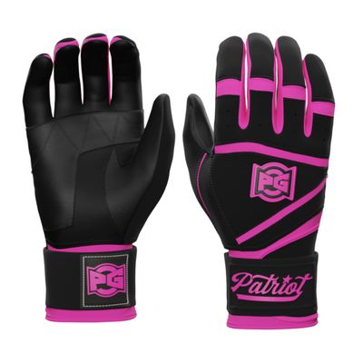 Patriot | Batting Gloves | Professional Batting Gloves 360 Pro Cabretta Leather Wrist Wrap Baseball Softball Adult Youth (Black + Pink, Adult Medium)