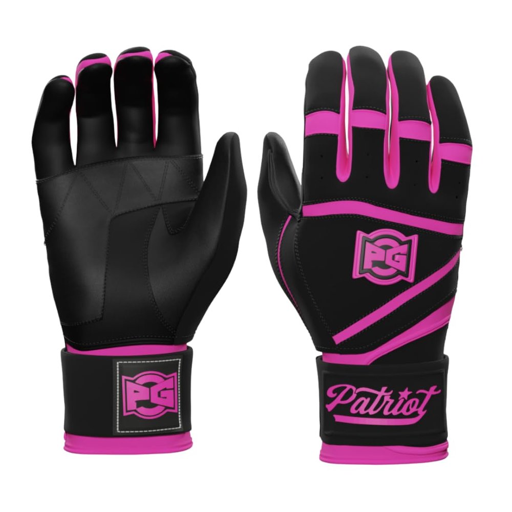 Patriot | Batting Gloves | Professional Batting Gloves 360 Pro Cabretta Leather Wrist Wrap Baseball Softball Adult Youth (Black + Pink, Adult Medium)