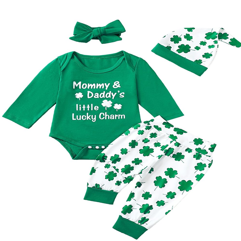Aslaylme Baby Boy Girls St. Patrick's Day Outfit Saint Patrick's Day Clothes Mommy Daddy's Little Lucky Charm Bodysuit (Green-Dad, 12-18 Months)