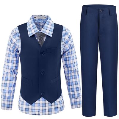 Boys First Communion Suit Navy Ring Bearer Outfit Kids Dress Vest Pants Shirt Set Size 3t