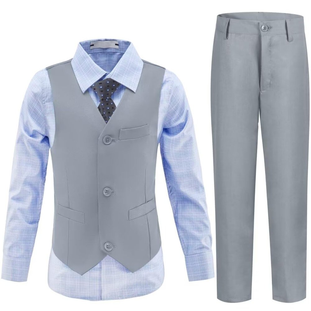 Qisuma Suits for Boys Size 4t Formal Dress Outfit Kids Easter Suit Light Gray First Communion Clothes