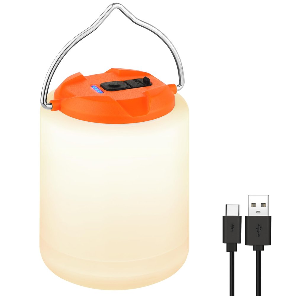 BOBKID LED Camping Lantern, Rechargeable Camping Light, 4 Modes Outdoor Flashlights Lanterns with 1000LM, Water Resistant Portable Emergency Camp Light for Hurricane Hiking Survival Kits - Orange