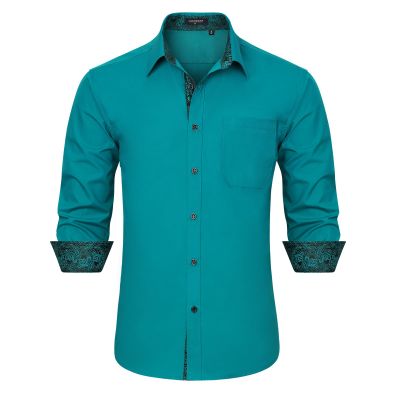 HISDERN Mens Business Dress Shirts Teal Button Down Long Sleeve Shirts Peacock Blue Casual Formal Tuxedo Shirt for Men Regular Fit Party