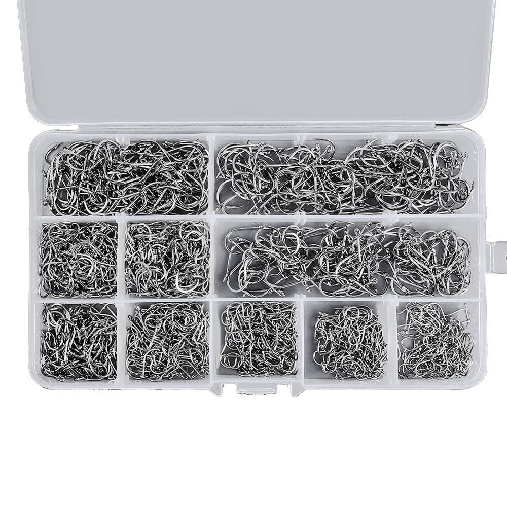 ALOEU 1000 PCS Fishing Hooks Set High Carbon Steel Barbed FishHooks for Saltwater Freshwater Fishing Gear