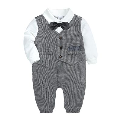 0 to 18M Cute Clothes Set Newborn Infant Baby Boys Cotton Bow Tie Gentleman Autumn Long Sleeve Romper Jumpsuit