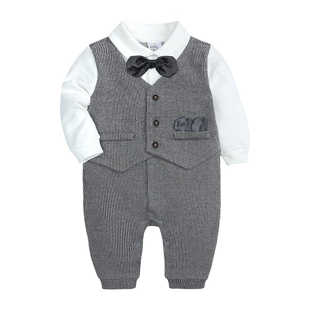 0 to 18M Cute Clothes Set Newborn Infant Baby Boys Cotton Bow Tie Gentleman Autumn Long Sleeve Romper Jumpsuit