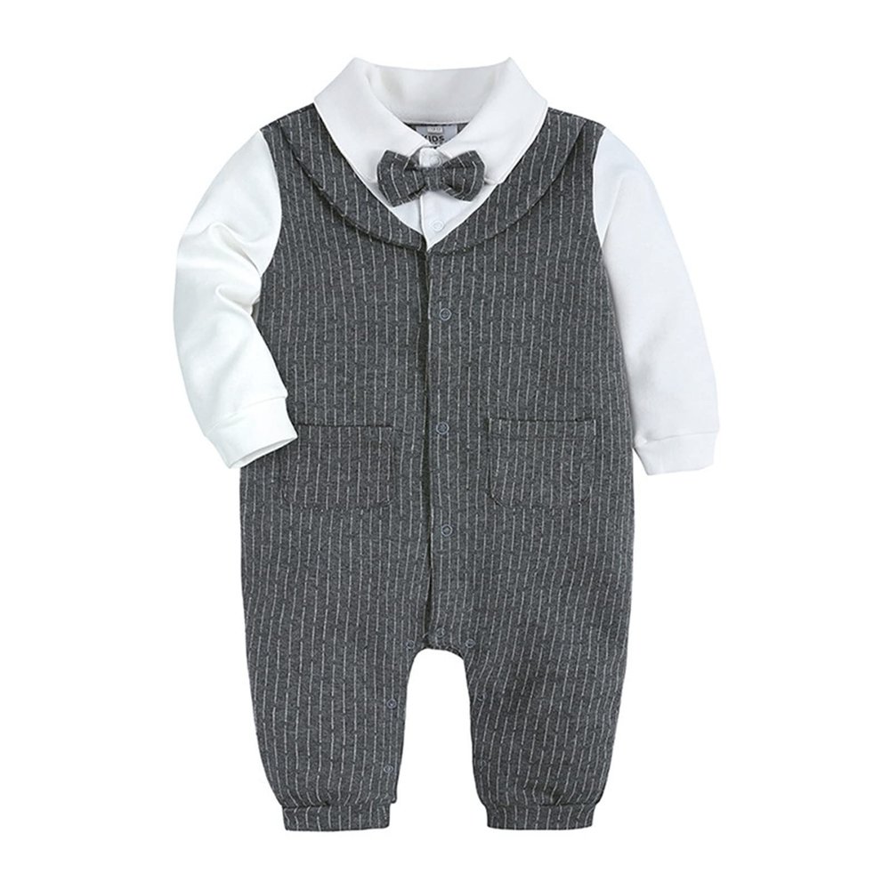 0 to 18M Cute Clothes Set Newborn Infant Baby Boys Cotton Bow Tie Gentleman Autumn Long Sleeve Romper Jumpsuit