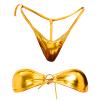 Yevin Women Shiny 2Pcs Bikini Set Sexy Swimwear Halter Neck Bra Tops Thong Micro Beachwear Swimsuit Extreme Lingerie Bathing Suit Golden view 1
