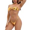 Yevin Women Shiny 2Pcs Bikini Set Sexy Swimwear Halter Neck Bra Tops Thong Micro Beachwear Swimsuit Extreme Lingerie Bathing Suit Golden view 2
