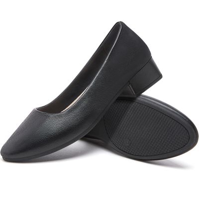 Jeekopeg Low Chunky Pumps Women's Round Toe Heels PU Leather Chunky Pump Shoes Classic Closed Toe Pumps Low Heel Dress Shoes for Women(Black,US11)