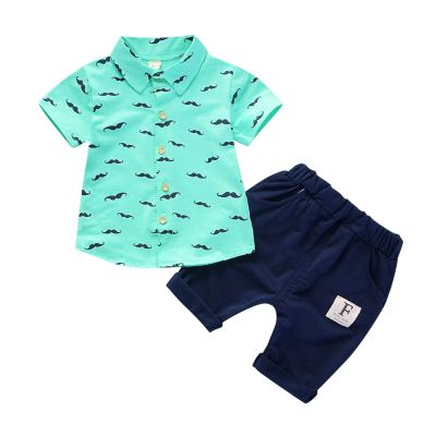 Shorts Sets for Toddler Kids Baby Boys Summer Gentleman Suit Clothes Short Sleeve T Shirt Tops Shorts Casual 2PCS Green