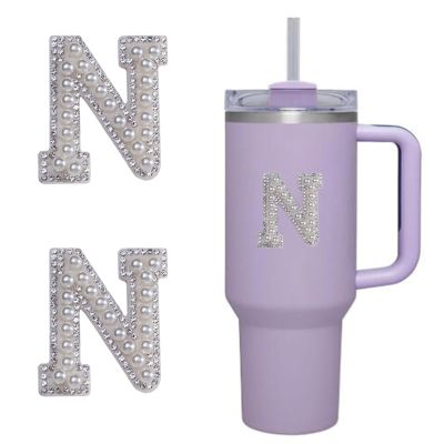 2pcs Peal Initial Letters for Stanley Cup Cute Stanley Tumbler Stickers for Water Bottles Wallet Phone Laptop Luggage (N)