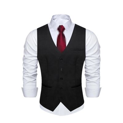 Kiioouu Men Polyester Suit Vest For Men Formal Wedding Business Red Black Vest Waistcoat Men Vest MD-0232 XL