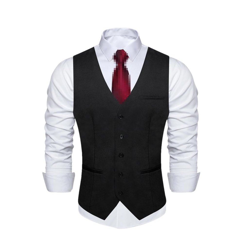 Kiioouu Men Polyester Suit Vest For Men Formal Wedding Business Red Black Vest Waistcoat Men Vest MD-0232 XL