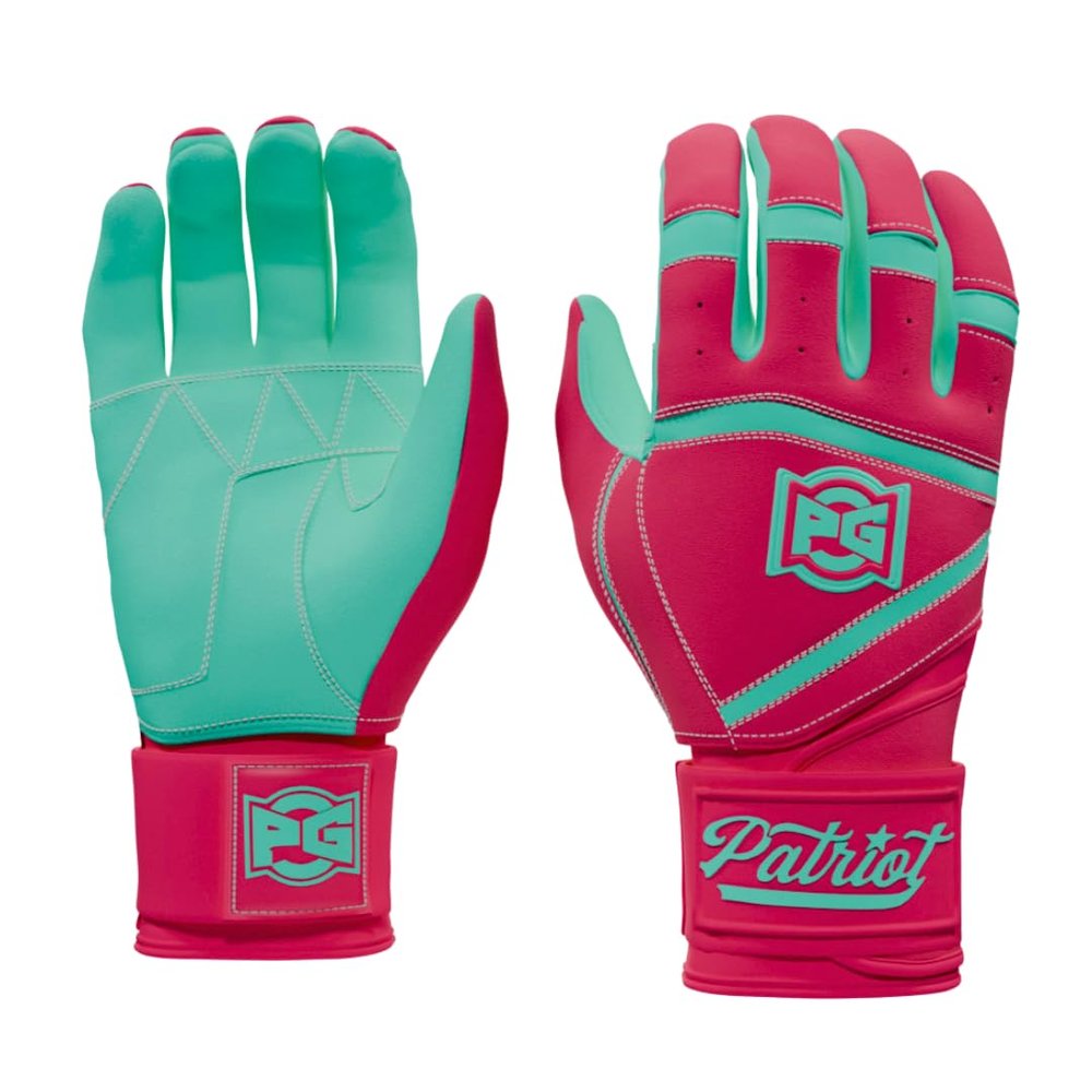 Patriot | Batting Gloves | Professional Batting Gloves 360 Pro Cabretta Leather Wrist Wrap Baseball Softball Adult Youth (Pink + Mint, Adult Small)
