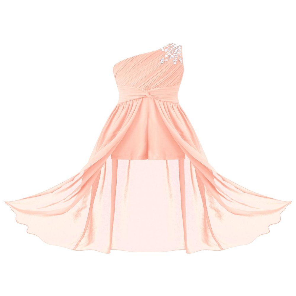 Sywiyi Kids Flower Girls Beaded Ruched Pageant Dress Junior Bridesmaid Gown One Shoulder High Low Gowns Type A Pink 16 Years