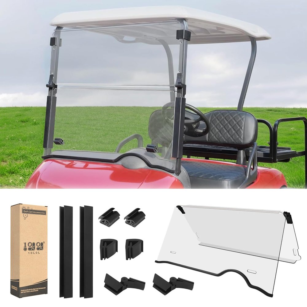 10L0L Golf Cart Windshield for EZGO RXV 2008-up Upgrade Thickened Fold Down Windshields Anti-UV Impact Resistant - 38.18"W X 32.5"H