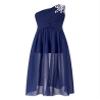 Sywiyi Kids Flower Girls Beaded Ruched Pageant Dress Junior Bridesmaid Gown One Shoulder High Low Gowns Type A Navy Blue 6 Years view 2