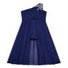 Sywiyi Kids Flower Girls Beaded Ruched Pageant Dress Junior Bridesmaid Gown One Shoulder High Low Gowns Type A Navy Blue 6 Years view 4