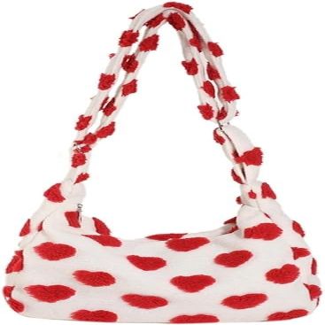 OnbaRn Women Fluffy Tote Bag Flower Print Plush Shoulder Hobo Bag (Color : Red)