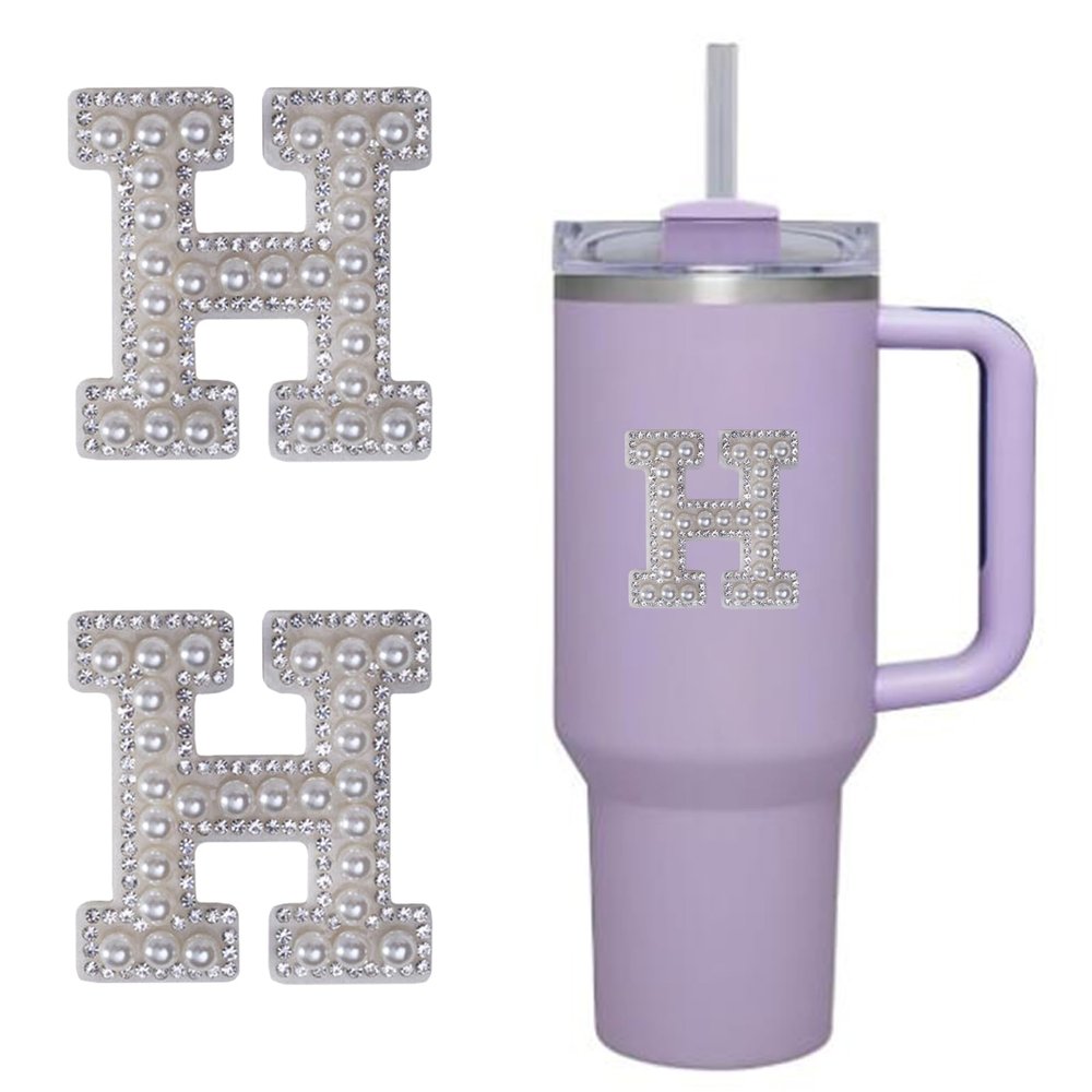 2pcs Peal Initial Letters for Stanley Cup Cute Stanley Tumbler Stickers for Water Bottles Wallet Phone Laptop Luggage (H)