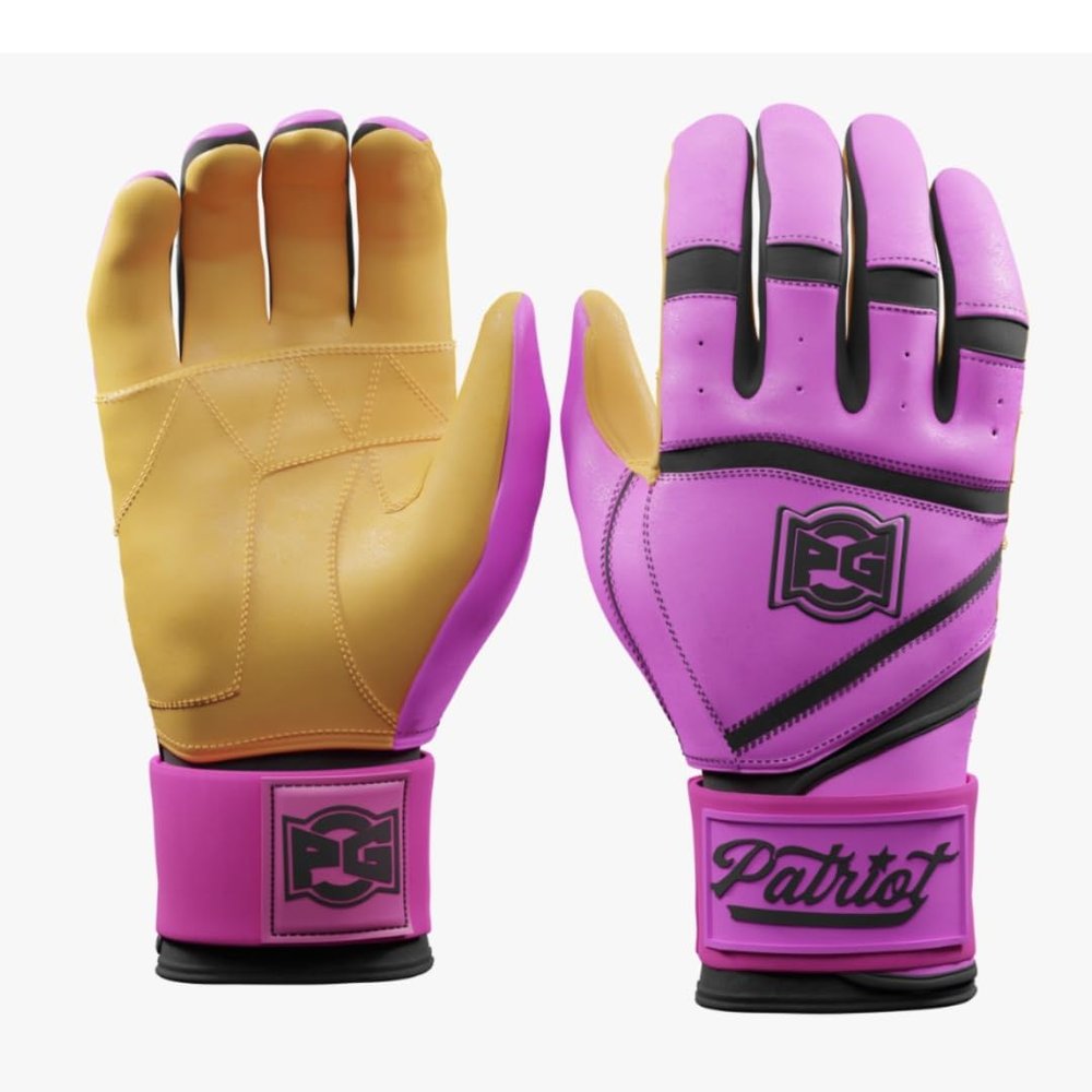 Patriot | Batting Gloves | Professional Batting Gloves 360 Pro Cabretta Leather Wrist Wrap Baseball Softball Adult Youth (Fuscia + Tan, Adult XL)