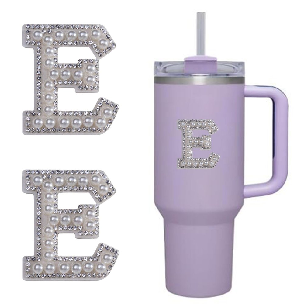 2pcs Peal Initial Letters for Stanley Cup Cute Stanley Tumbler Stickers for Water Bottles Wallet Phone Laptop Luggage (E)