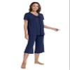 WiWi Super Soft Pajama Set for Women Cooling Sleepwear Short Sleeve Top with Capris Pajamas Sets with Pockets S-XXL, Navy, X-Large view 2