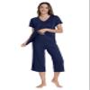 WiWi Super Soft Pajama Set for Women Cooling Sleepwear Short Sleeve Top with Capris Pajamas Sets with Pockets S-XXL, Navy, X-Large view 3