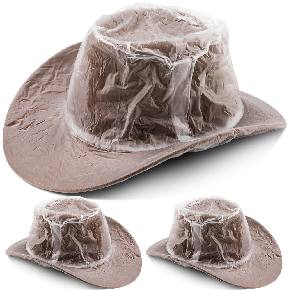 3 PCS XL Plastic Rain Covers, Transparent Cowboy Hat Protector for Storage, Waterproof, Keeps from Rain Snow Dust