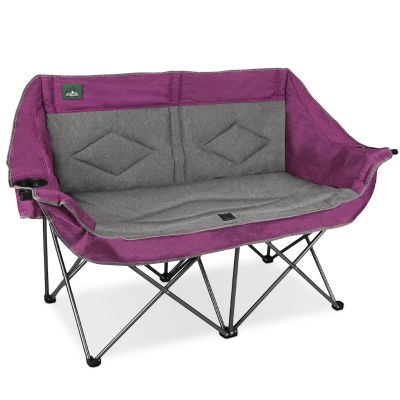 Northroad Folding Loveseat Camping Chair Portable Double Duo Full Padded Garden Sofa Chair for 2 Person w/ 2 Cup Holder,Wine Glass Holder,Support 600lbs for Outdoor Travel (Purple)