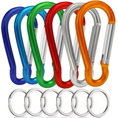6PCS Carabiners, LDJZON Aluminum Carabiner Clip Spring Snap Hook with 6PCS Keyrings Keychain Hook for Keys, Backbag, Camping Lamp,Water Bottle (2.32 inch, Red/Blue/Dark Blue/Green/Silver/Orange)