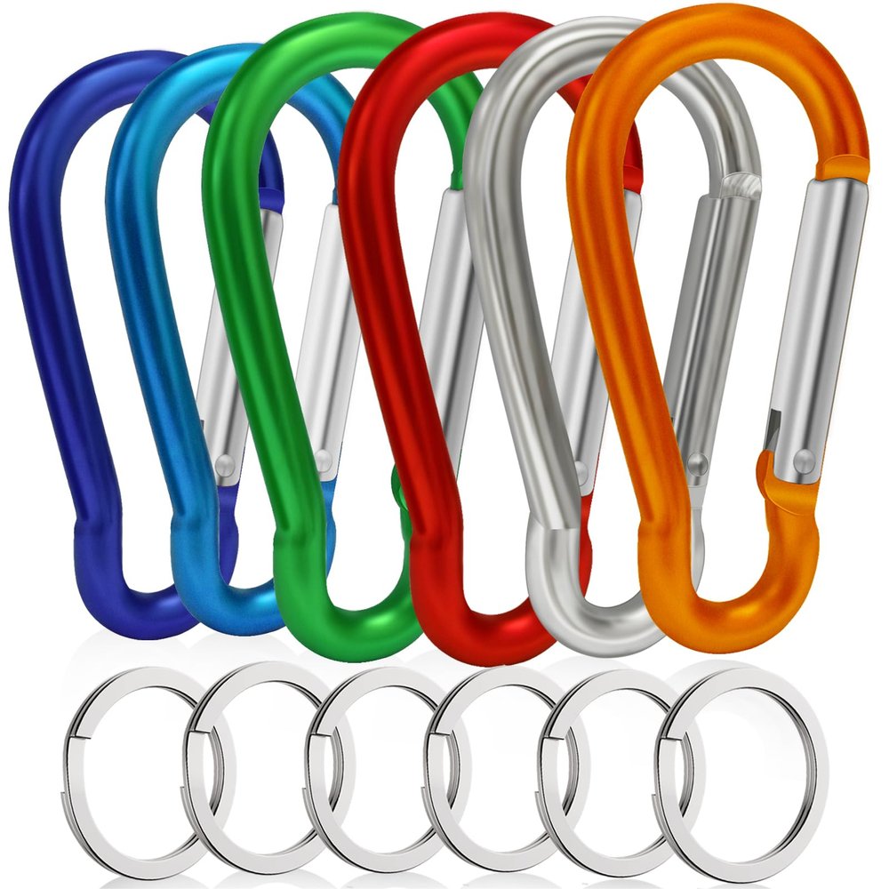 6PCS Carabiners, LDJZON Aluminum Carabiner Clip Spring Snap Hook with 6PCS Keyrings Keychain Hook for Keys, Backbag, Camping Lamp,Water Bottle (2.32 inch, Red/Blue/Dark Blue/Green/Silver/Orange)