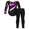 YOOJOO Kids Girls Gymnastics Dance Outfits Long Sleeve Leotard Biketard Jumpsuit with Leggings Pants Set Activewear Leaves 6 Years view 1