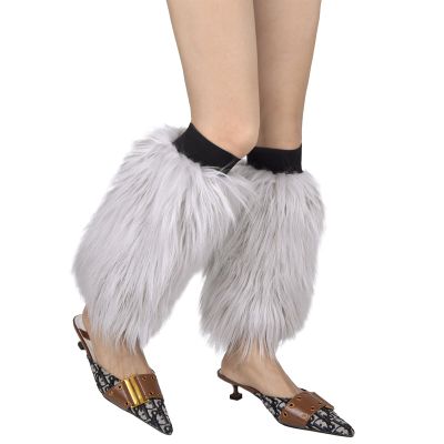 Reyox Women's Faux Fur Leg Warmers, Furry Boot Cuff Covers for Party Costumes Festival Cosplay Light Grey 17.7 inch