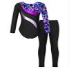 YOOJOO Kids Girls Gymnastics Dance Outfits Long Sleeve Leotard Biketard Jumpsuit with Leggings Pants Set Activewear NeonStarry 6 Years view 2