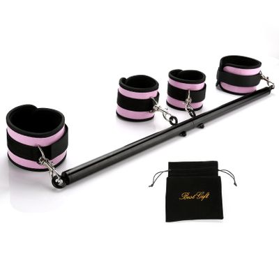 Sovyime Black Expandable Spreader Bar with Adjustable 4pcs Straps Sports Aid Training Fitness Gear, Restore Pilates, Yoga Gym Kit, Home Exercise Kit (Black+PU Pink Set)